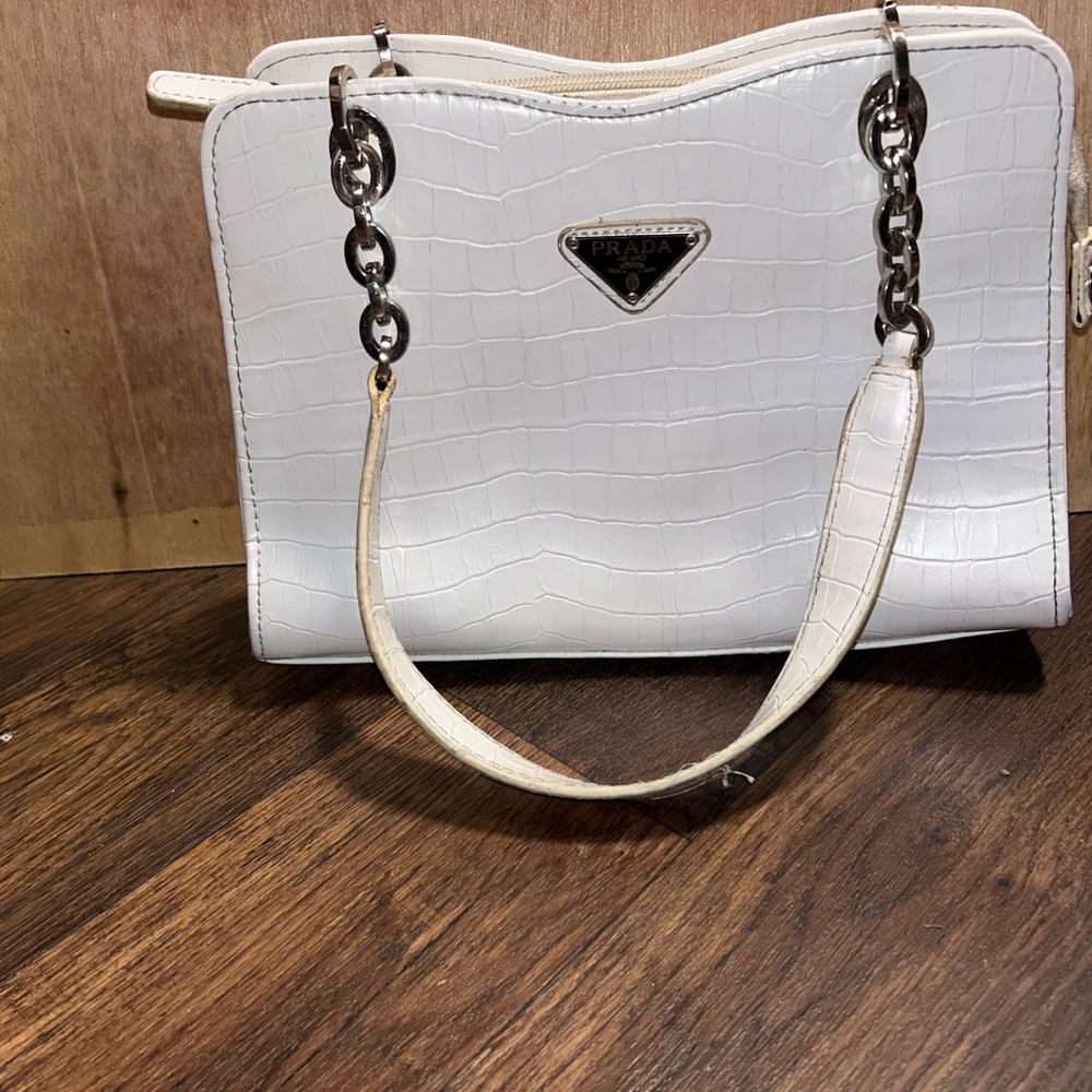 Prada White Shoulder Bag with Silver Hardware